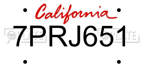 7PRJ651 California License Plate