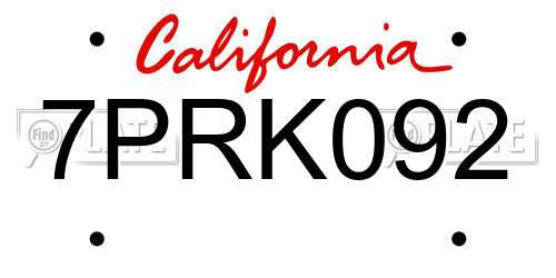 7PRK092 California License Plate
