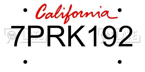 7PRK192 California License Plate