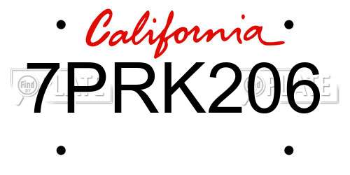 7PRK206 California License Plate