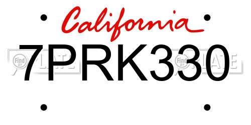 7PRK330 California License Plate
