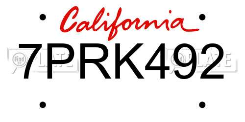 7PRK492 California License Plate