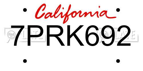 7PRK692 California License Plate