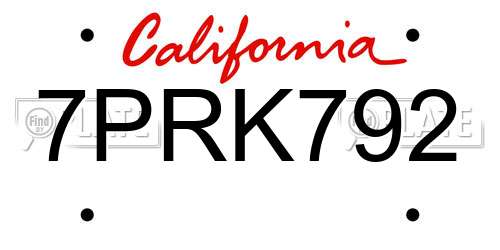 7PRK792 California License Plate