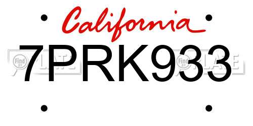 7PRK933 California License Plate