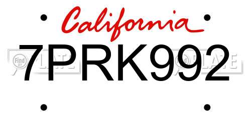 7PRK992 California License Plate