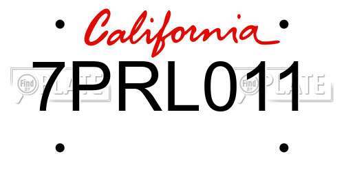 7PRL011 California License Plate