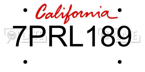 7PRL189 California License Plate