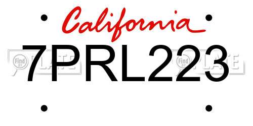 7PRL223 California License Plate
