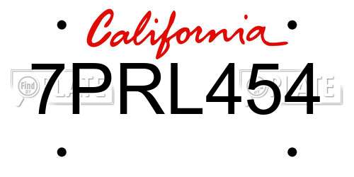 7PRL454 California License Plate