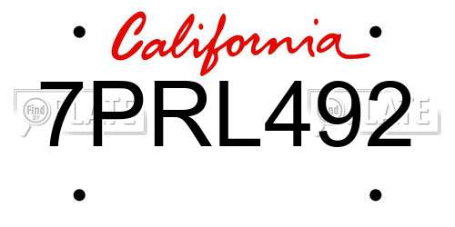 7PRL492 California License Plate