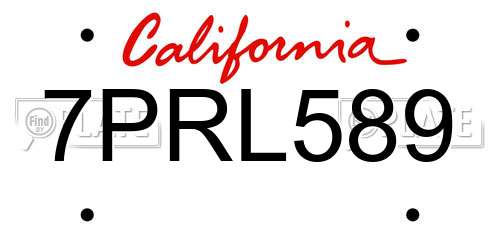 7PRL589 California License Plate