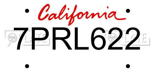 7PRL622 California License Plate