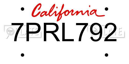 7PRL792 California License Plate