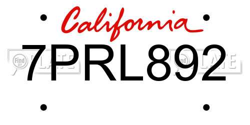7PRL892 California License Plate