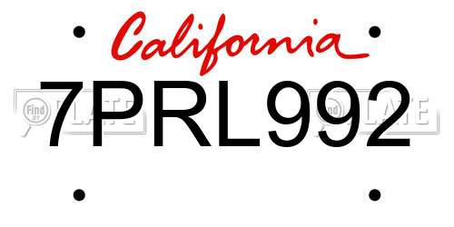 7PRL992 California License Plate