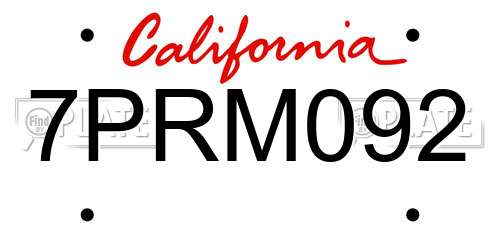 7PRM092 California License Plate