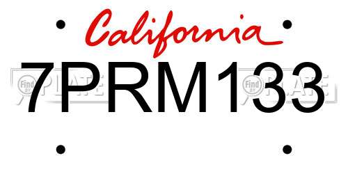 7PRM133 California License Plate