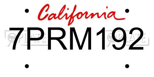 7PRM192 California License Plate