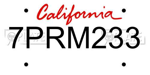 7PRM233 California License Plate
