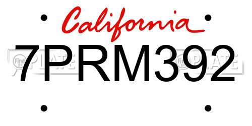 7PRM392 California License Plate