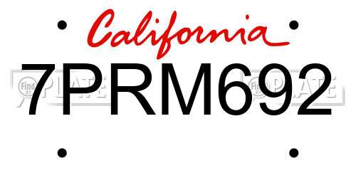 7PRM692 California License Plate