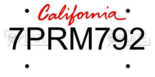 7PRM792 California License Plate