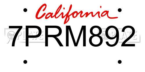 7PRM892 California License Plate