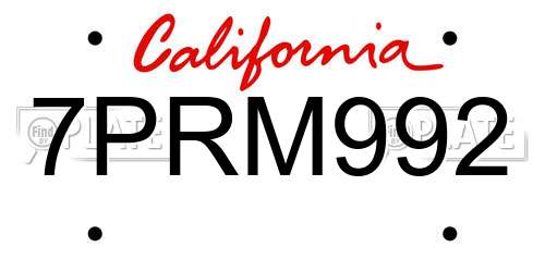 7PRM992 California License Plate