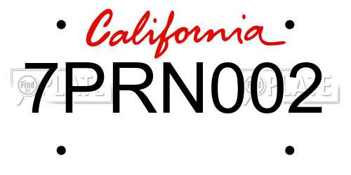 7PRN002 California License Plate