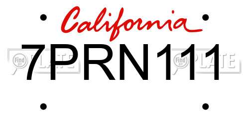 7PRN111 California License Plate