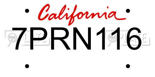 7PRN116 California License Plate