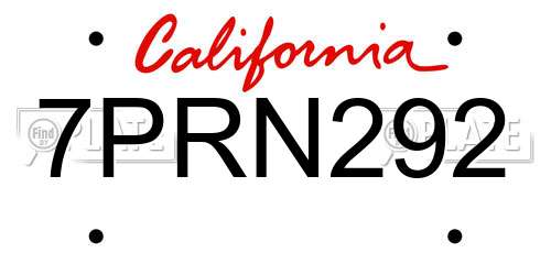 7PRN292 California License Plate