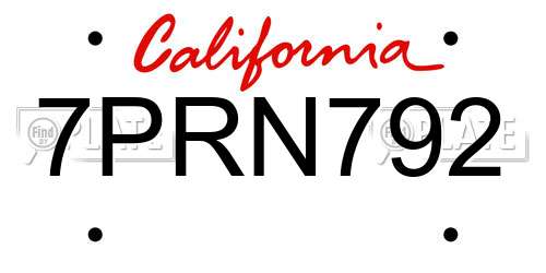 7PRN792 California License Plate