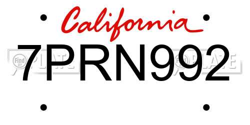 7PRN992 California License Plate