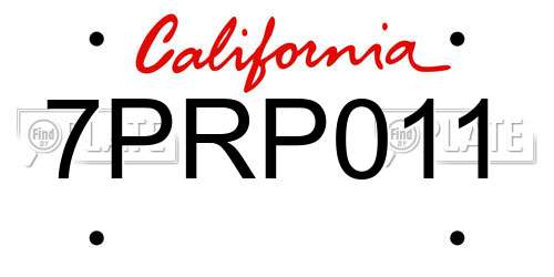 7PRP011 California License Plate