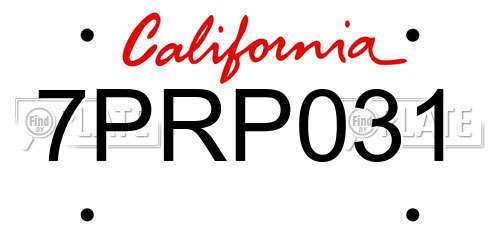 7PRP031 California License Plate