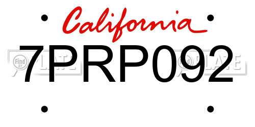 7PRP092 California License Plate