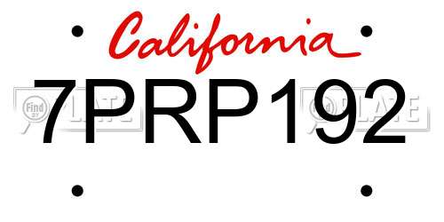 7PRP192 California License Plate