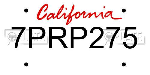 7PRP275 California License Plate