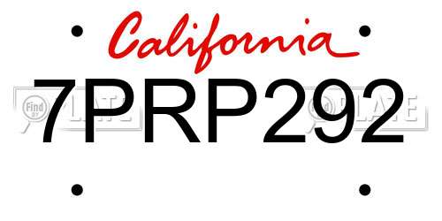 7PRP292 California License Plate