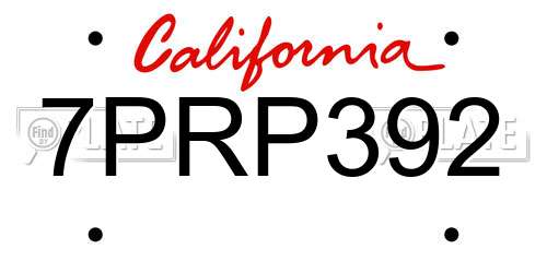 7PRP392 California License Plate