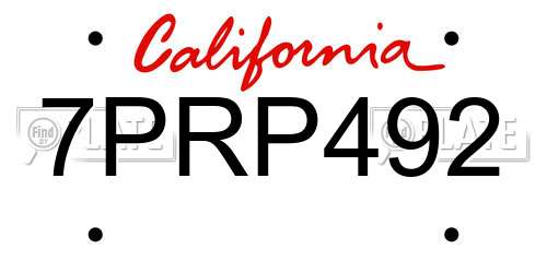 7PRP492 California License Plate