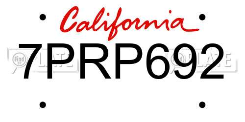 7PRP692 California License Plate