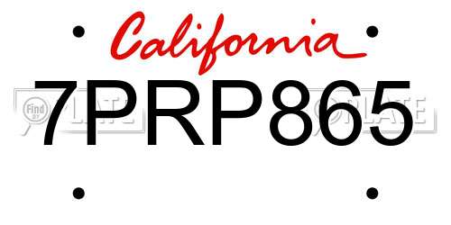 7PRP865 California License Plate