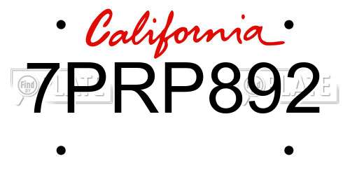 7PRP892 California License Plate