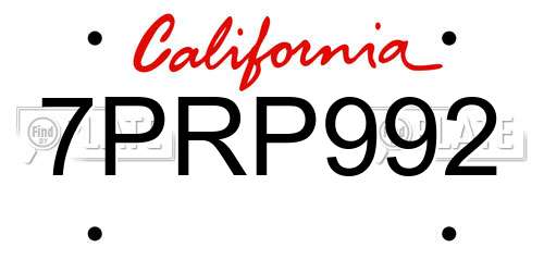 7PRP992 California License Plate