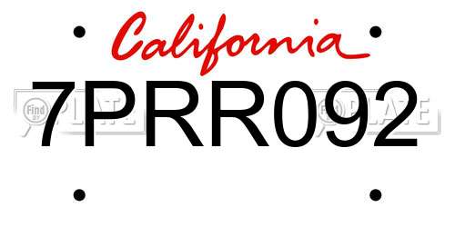 7PRR092 California License Plate