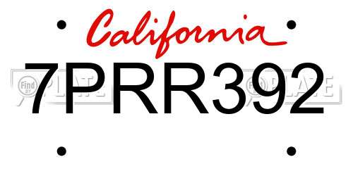 7PRR392 California License Plate