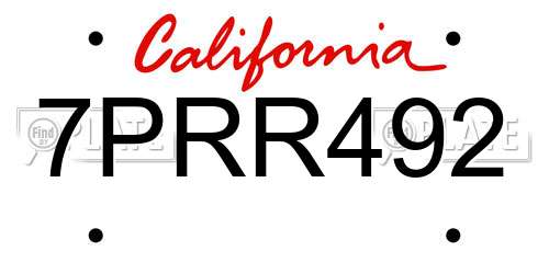 7PRR492 California License Plate